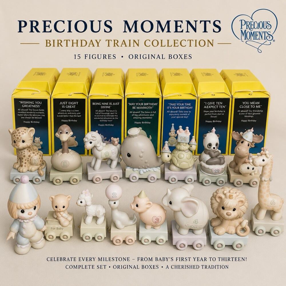 Precious Moments Birthday Train Complete Set Clown Baby Years 1-13 Boxes